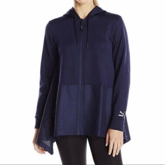 Puma Evo Drapey Full Zip Hoodie Navy Size Large EUC - Picture 1 of 13